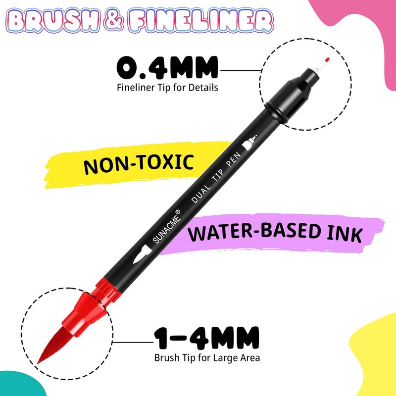 sunacme 36 Colors Dual Brush Marker Pens, Art Marker Set with Brush and Fineliner Tip for Adults Coloring Books, Journaling, Note Taking - Image 2